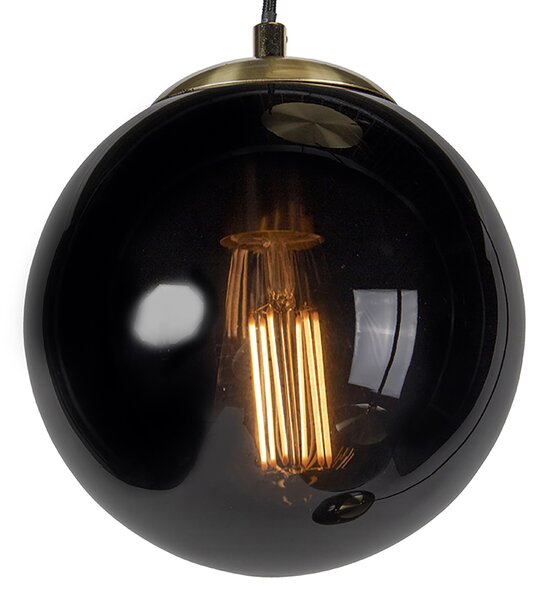 Lampada a sospensione smart ottone con vetro nero incl. 3 Wifi ST64 - Pallon