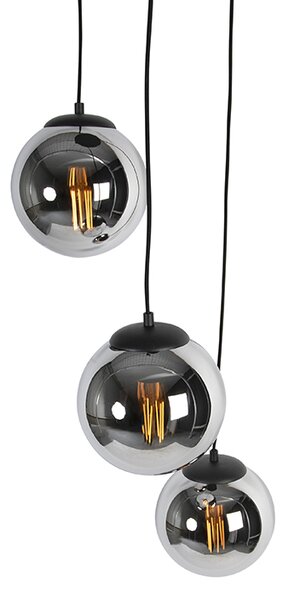 Lampada a sospensione smart nera con vetro fumé 3 luci incl. WiFi ST64 - Pallon