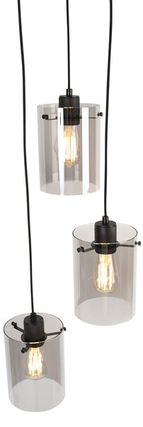 Lampada a sospensione smart nera con vetro fumé incl. 3 Wifi ST64 - Dome