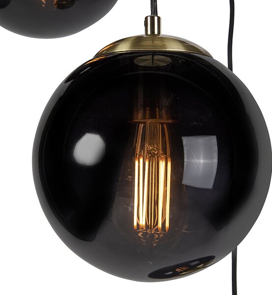 Lampada a sospensione smart ottone con vetro nero incl. 3 Wifi ST64 - Pallon