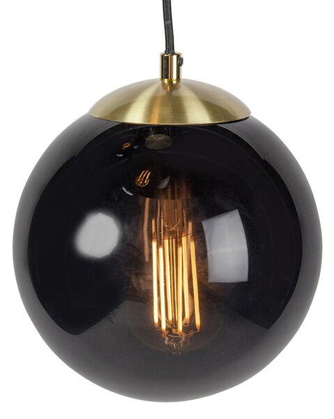 Lampada a sospensione smart ottone con vetro nero 3 luci incl. WiFi ST64 - Pallon