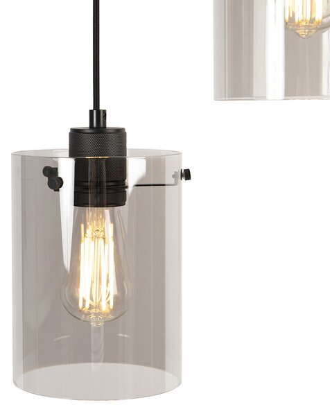 Lampada a sospensione smart nera con vetro fumé incl. 3 Wifi ST64 - Dome