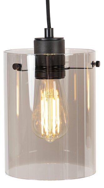 Lampada a sospensione intelligente nera con vetro fumé incl. 4 Wifi ST64 - Dome