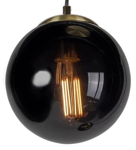 Lampada a sospensione smart ottone con vetro nero 3 luci incl. WiFi ST64 - Pallon