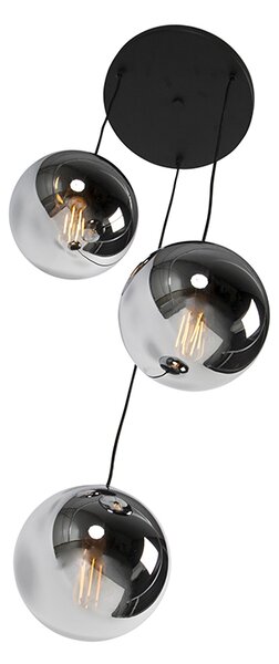 Lampada a sospensione smart nera con vetro fumé 3 luci incl. WiFi ST64 - Pallon