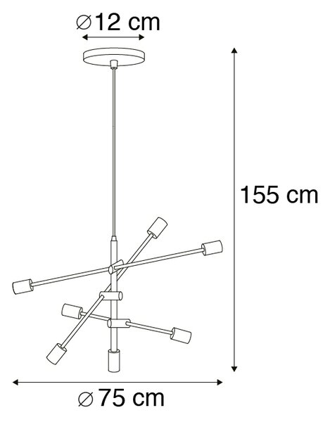 Lampada a sospensione industriale smart nera con 6 WiFi ST64 - Sydney