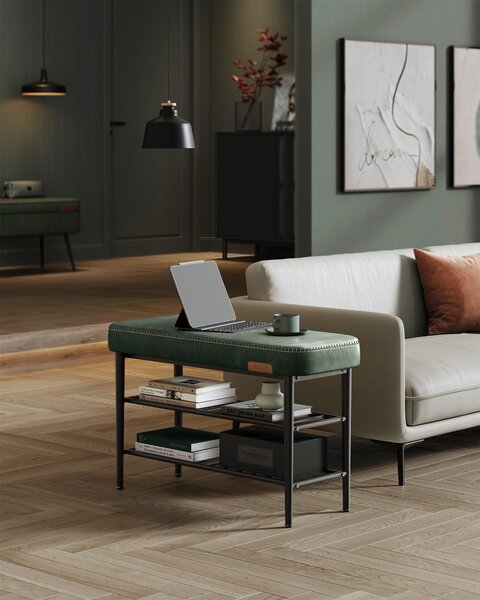 VASAGLE collezione EKHO - Panca per scarpe, Similcuoio, 30 x 80 x 50 cm, verde