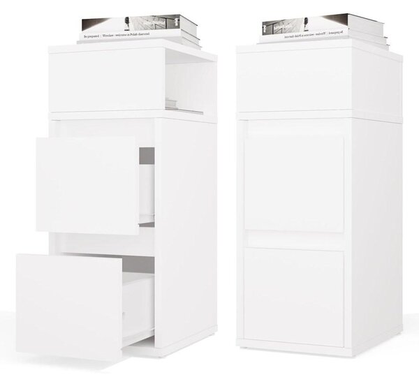 Comodino YORK, ripiano, 2 cassetti, camera da letto, BIANCO