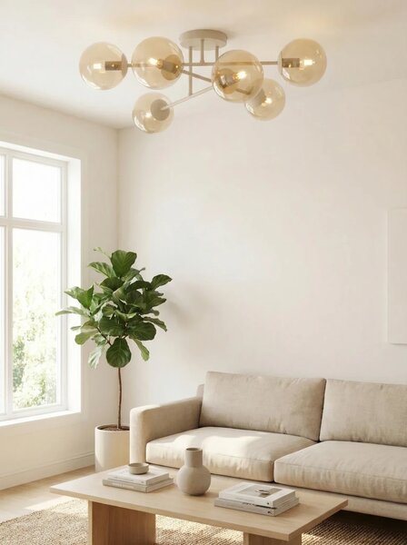 Plafoniera da soffitto Roma 6 Mokka 6xE14 in Acciaio