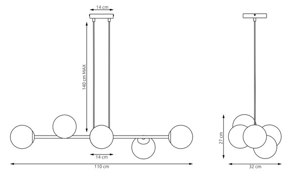 Lampadario a Sospensione MAGNUS 6 Mokka 6xE14 in Acciaio