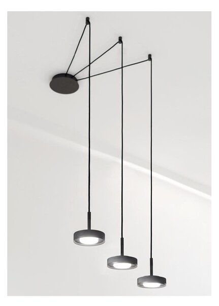 ENIGMA SOSPENSIONE 3 LUCI DECENTRATA IN ALLUMINIO ANTRACITE CON LAMPADINE ATTACCO GX53 DESIGN MODERNO