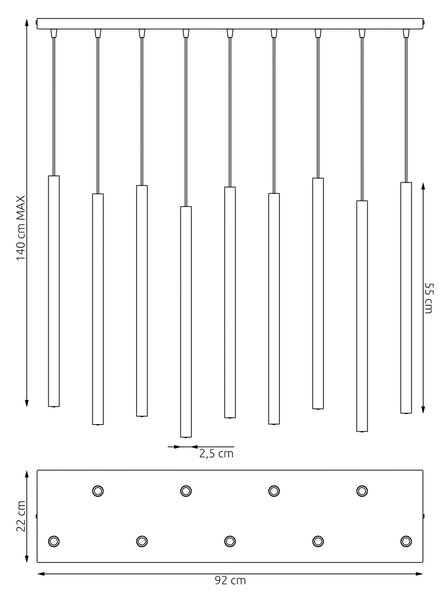 Lampadario a Sospensione in Acciaio SELTER 9 Mokka 9xG9