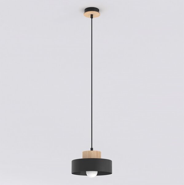 Lampada a Sospensione KIVI 1S E27 in Acciaio e Legno