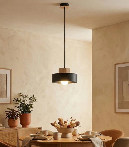 Lampada a Sospensione KIVI 1S E27 in Acciaio e Legno