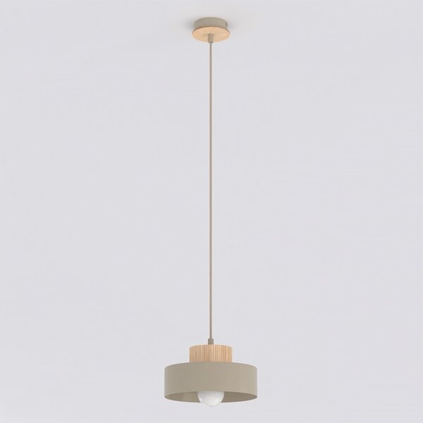 Lampada a Sospensione KIVI 1S E27 in Acciaio e Legno