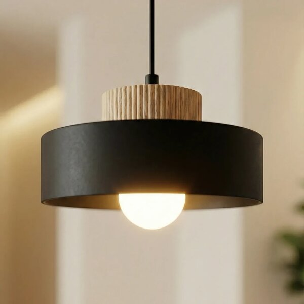 Lampada a Sospensione KIVI 1S E27 in Acciaio e Legno