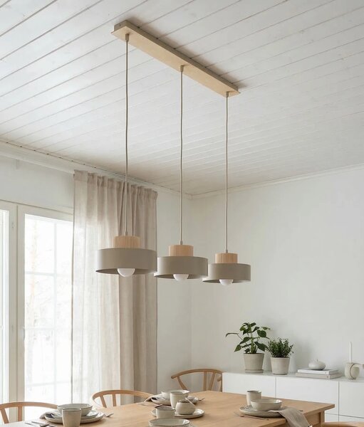 Lampadario a Sospensione KIVI 3 in Acciaio e Legno 3xE27