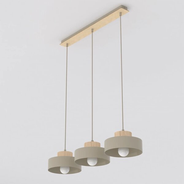 Lampadario a Sospensione KIVI 3 in Acciaio e Legno 3xE27