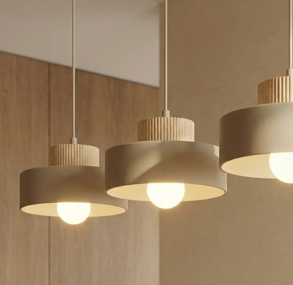 Lampadario a Sospensione KIVI 3 in Acciaio e Legno 3xE27