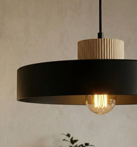 Lampada a Sospensione KIVI 1L E27 in Acciaio e Legno