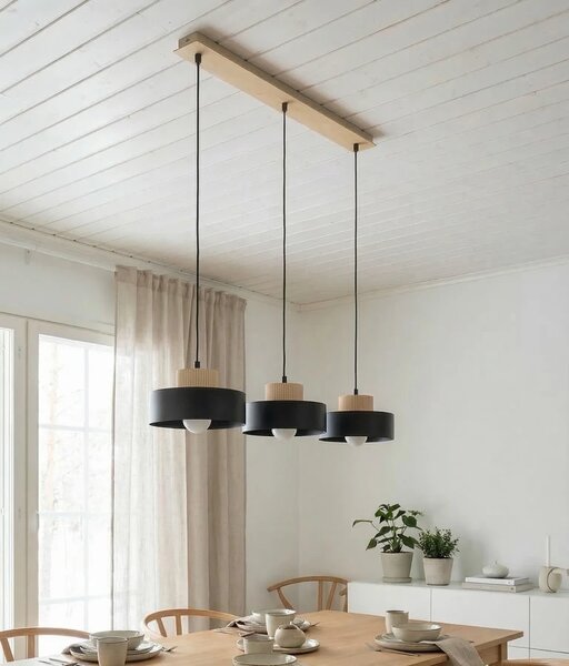 Lampadario a Sospensione KIVI 3 in Acciaio e Legno 3xE27