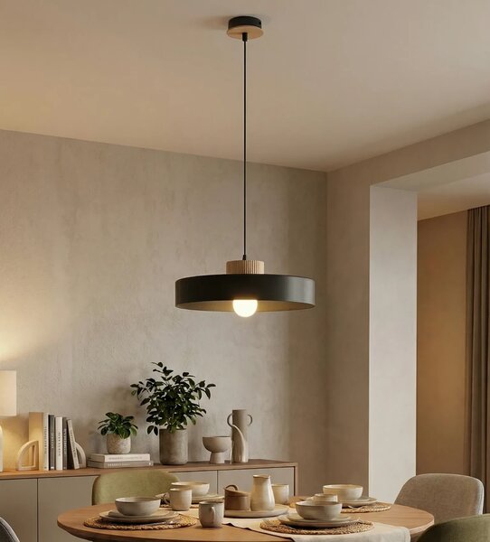Lampada a Sospensione KIVI 1L E27 in Acciaio e Legno