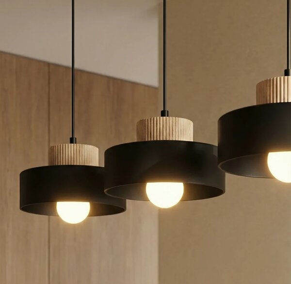 Lampadario a Sospensione KIVI 3 in Acciaio e Legno 3xE27
