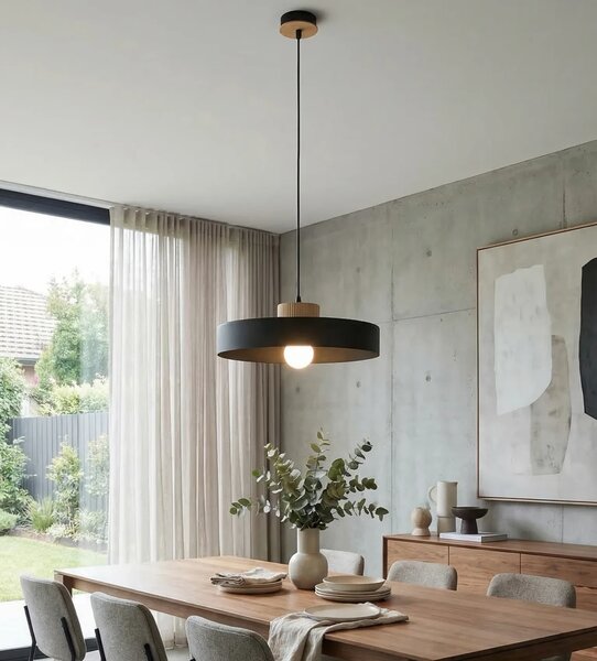 Lampada a Sospensione KIVI 1L E27 in Acciaio e Legno