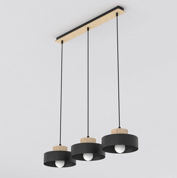 Lampadario a Sospensione KIVI 3 in Acciaio e Legno 3xE27