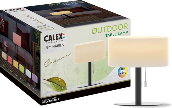 Lampada da tavolo Calex Cascia, con luce RGB e luce bianca, ricaricabile, resistente agli schizzi, colore nero