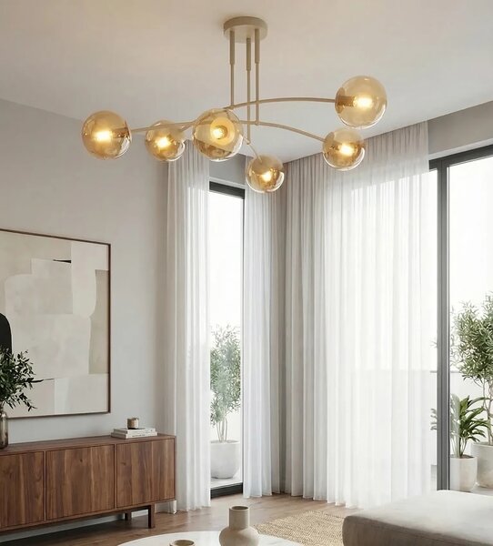Plafoniera da soffitto PREGOS 6 in acciaio 6xE14 - Mokka