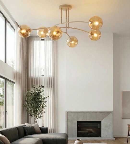 Plafoniera da soffitto PREGOS 6 in acciaio 6xE14 - Mokka