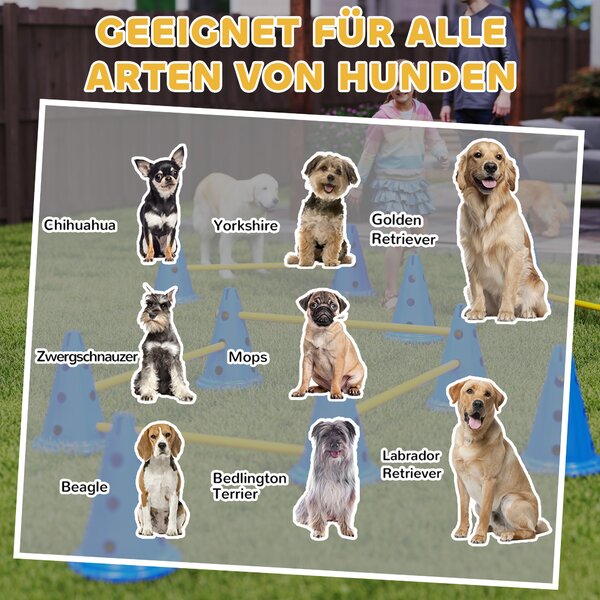 PawHut Agility Set per cani 6 pezzi 12 coni e 6 ostacoli, borsa da trasporto, 80x22,5x30 cm, Blu | Aosom Italy