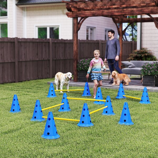 PawHut Agility Set per cani 6 pezzi 12 coni e 6 ostacoli, borsa da trasporto, 80x22,5x30 cm, Blu | Aosom Italy