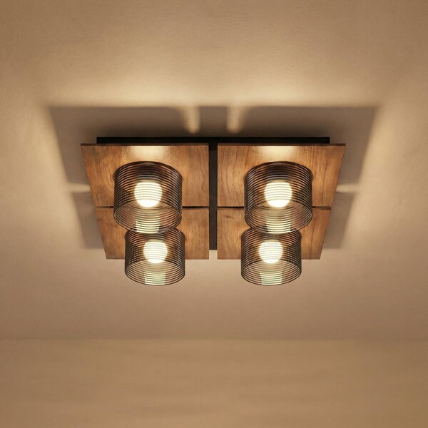 Plafoniera soffitto Eiko Lucande, Legno scuro, Soggiorno / Sala da pranzo, Plastica, Moderno, Plafoniera