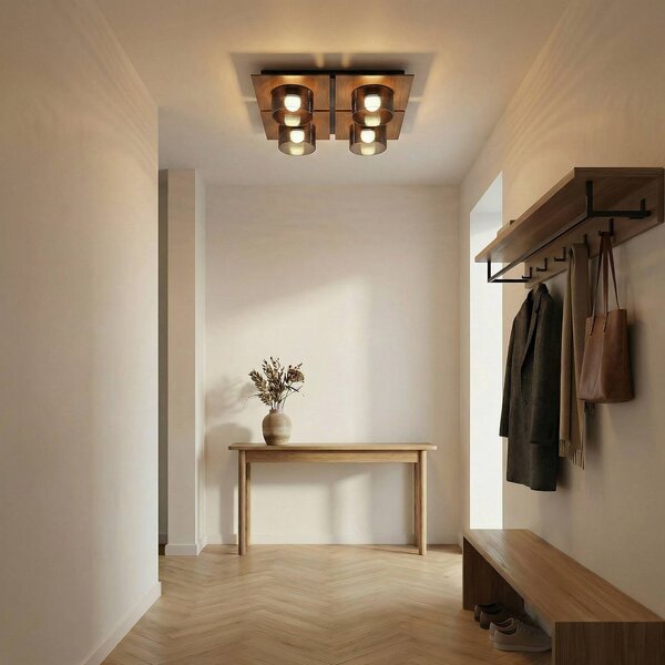 Plafoniera soffitto Eiko Lucande, Legno scuro, Soggiorno / Sala da pranzo, Plastica, Moderno, Plafoniera