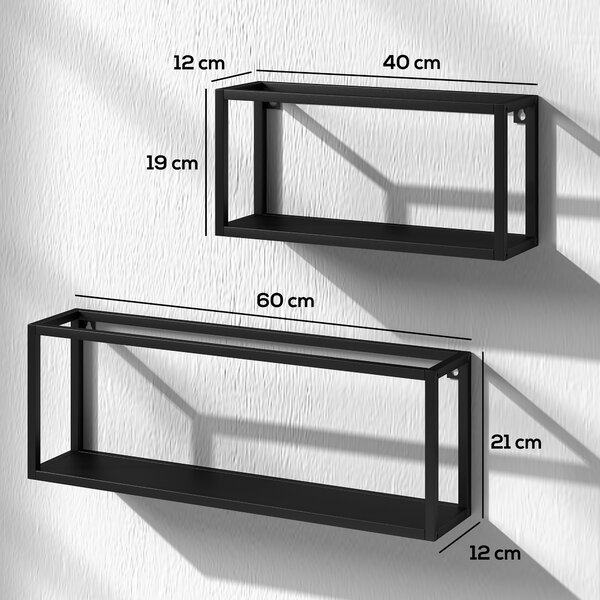 HOMCOM Set da 2 Scaffale a parete, portata 15 kg, mensole in acciaio, 60x12x21 cm, nero | Aosom Italy
