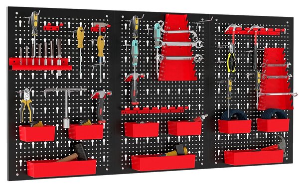 Costway Scaffale porta componenti con 9 contenitori, Organizzatore da parete con pannello forato Rosso
