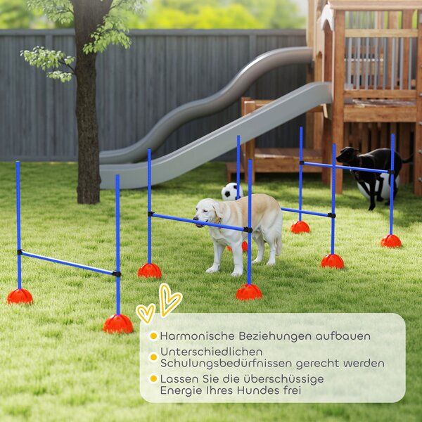 PawHut Set Agility per cani con 4 ostacoli e borsa da trasporto per allenamento salti, 124x19,5x103 cm, Blu | Aosom Italy