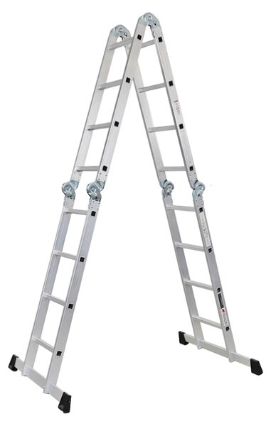 Scala multiuso a pioli MULTISTEP | con piattaforma da ponteggio | scala a 4 elementi in alluminio | 4x4 pioli | fino a 4,6 m di altezza | portata 150 kg | ponteggio da lavoro, scala a gradini e scala singola