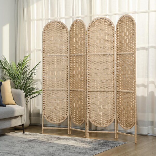 HOMCOM Paravento Pieghevole Separatore di Ambienti 4 Pannelli con Parte Superiore Ad Arco, 160x1.8x170 cm, Legno naturale | Aosom Italy