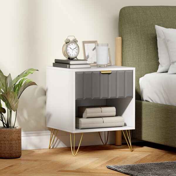 HOMCOM Comodino con vano aperto, cassetto e maniglia, tavolino con gambe in acciaio, 45x40x55 cm, bianco | Aosom Italy