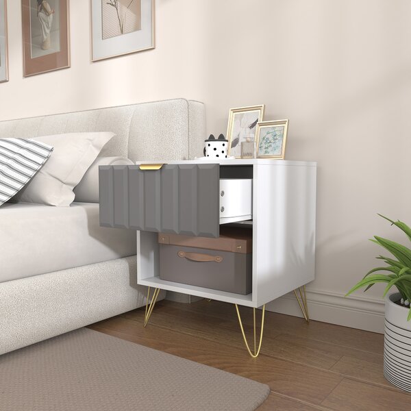 HOMCOM Comodino con vano aperto, cassetto e maniglia, tavolino con gambe in acciaio, 45x40x55 cm, bianco | Aosom Italy