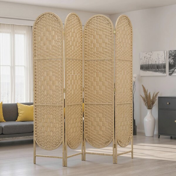 HOMCOM Paravento Pieghevole Separatore di Ambienti 4 Pannelli con Parte Superiore Ad Arco, 160x1.8x170 cm, Legno naturale | Aosom Italy