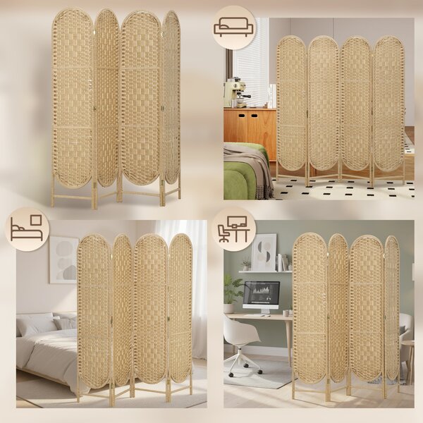 HOMCOM Paravento Pieghevole Separatore di Ambienti 4 Pannelli con Parte Superiore Ad Arco, 160x1.8x170 cm, Legno naturale | Aosom Italy