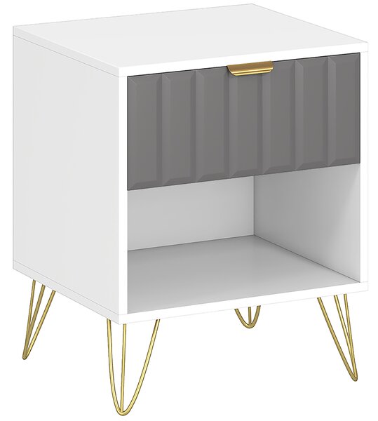 HOMCOM Comodino con vano aperto, cassetto e maniglia, tavolino con gambe in acciaio, 45x40x55 cm, bianco | Aosom Italy