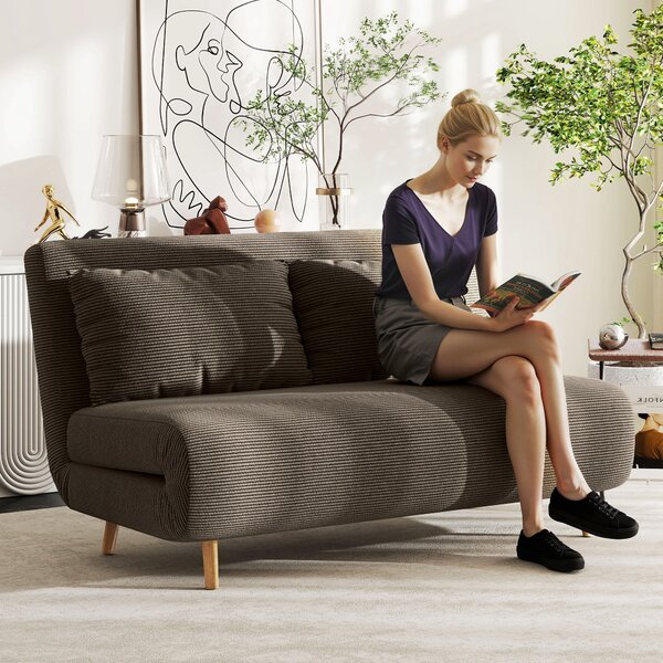 HOMCOM Divano letto con schienale regolabile in 3 posizioni, ciniglia a coste e fino a 120 kg, 141x90x81 cm, Marrone scuro | Aosom Italy