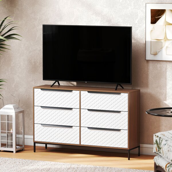 HOMCOM Cassettiera con 6 cassetti con motivo a diamante, cabina armadio in tessuto Frontali, 117.5x30x73.5 cm, Legno naturale | Aosom Italy