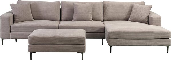 Home Deluxe Divano BELLANO Beige L 340 x 188 x 94 cm - Pouf: destro | incl. cuscini decorativi Divano a coste, divano a L, divano angolare, tessuto a coste