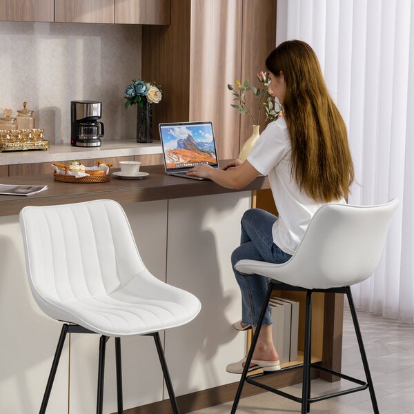 HOMCOM Set di 2 sgabelli da bar con schienale e poggiapiedi, sedie girevoli 360° rivestite in pelle sintetica, 47x54.5x97.5 cm, Bianco | Aosom Italy